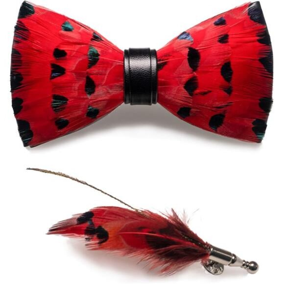 Other - Handmade Feather Pre-tied Bow tie Red